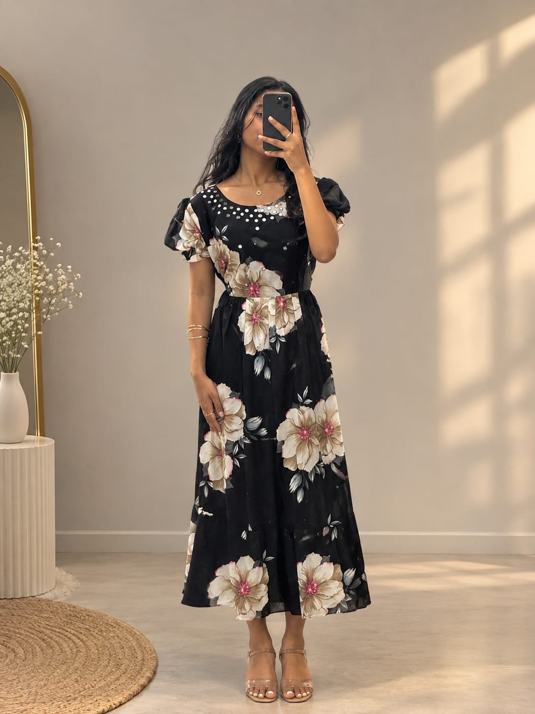 Midnight Bloom Floral Frock Dress
