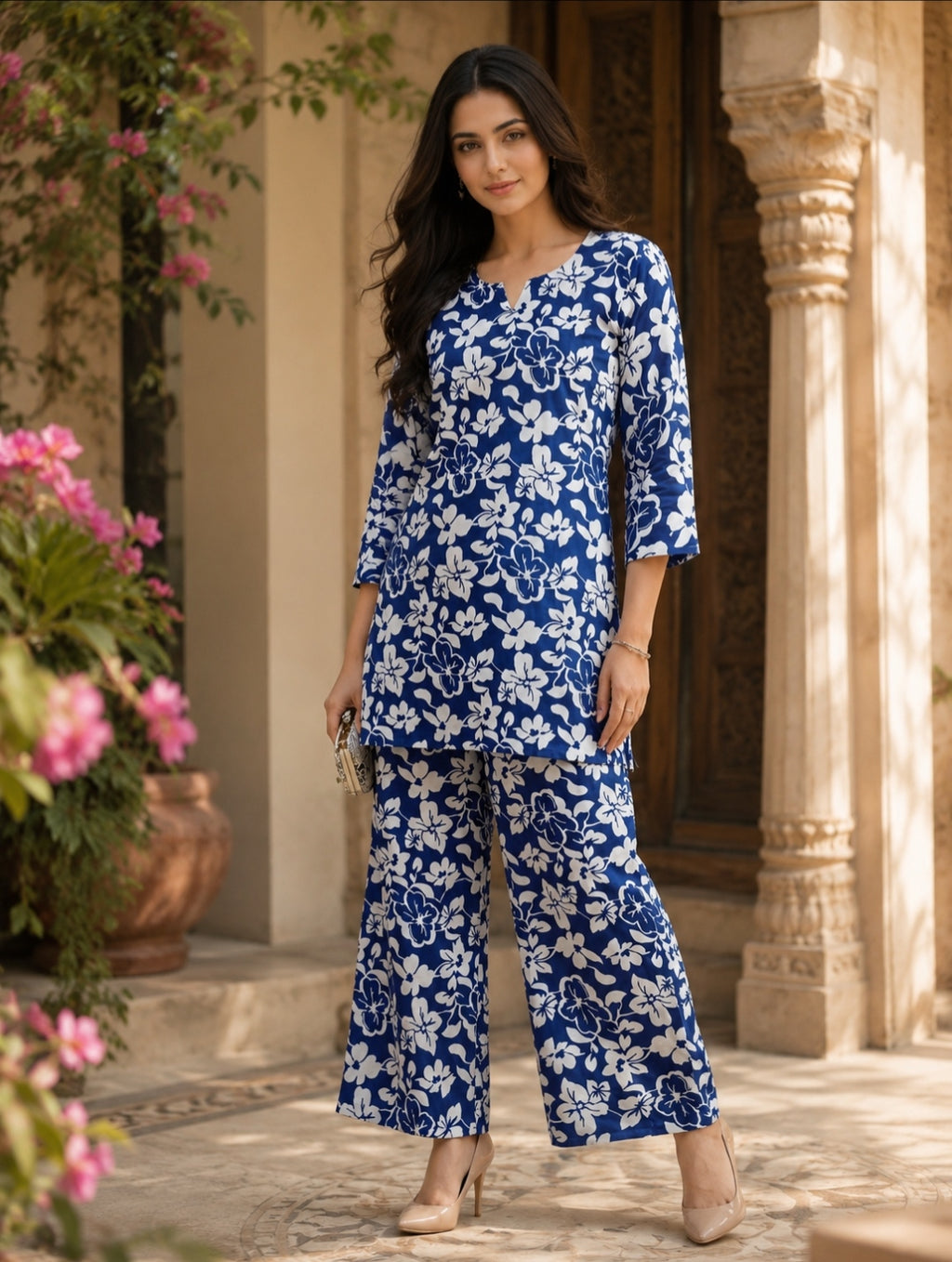 Royal Blue Floral Printed Women’s Co-ord Set
