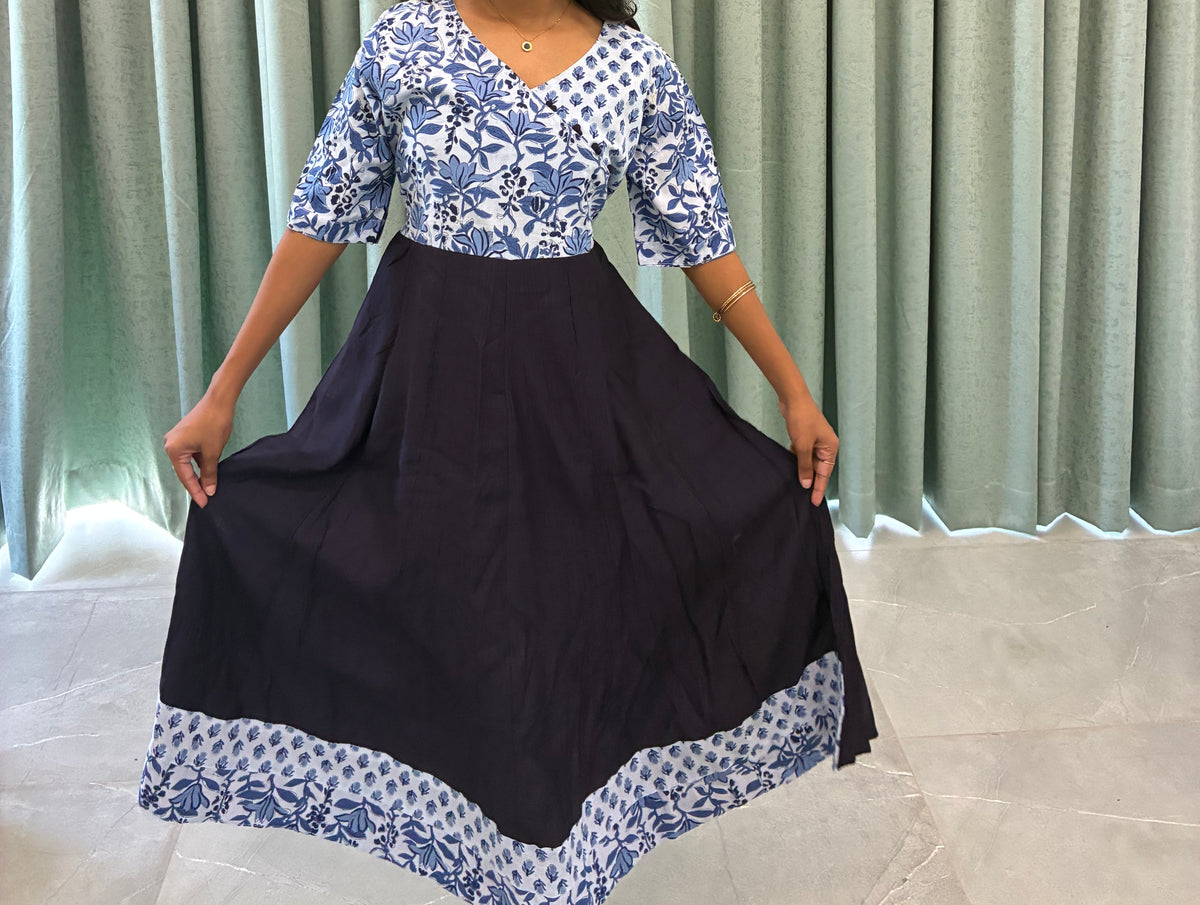 Printed Panel Flared Dress