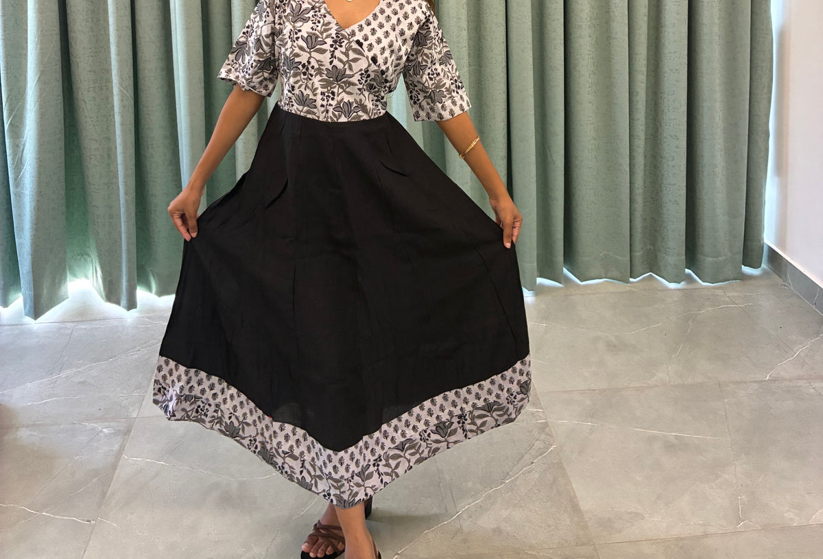 Printed Panel Flared Dress
